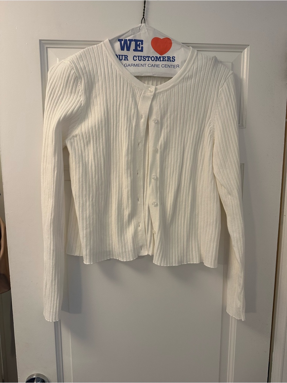 1. State White Ribbed Button-Front Sweater Cardigan